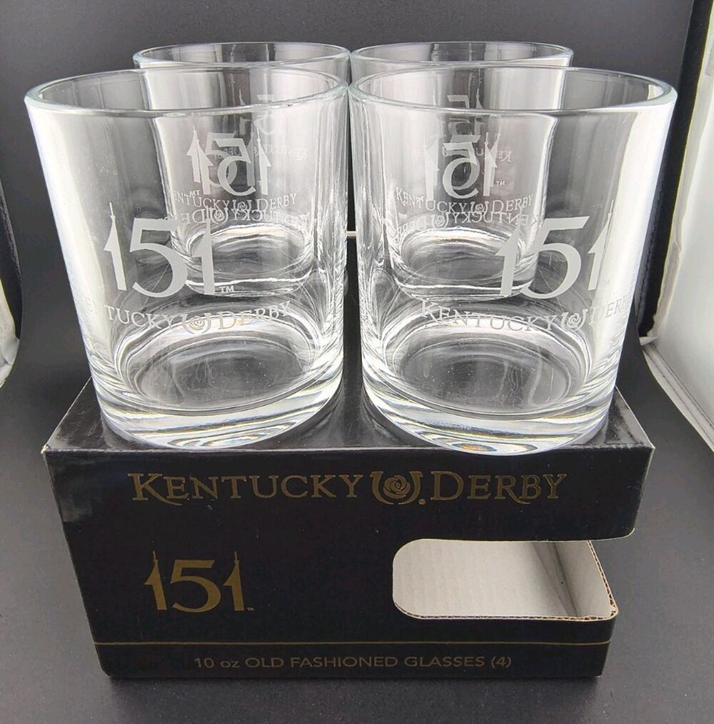 New 151st Kentucky Derby 2025 Old Fashioned Glasses 10oz Box Set of 4 WCN
